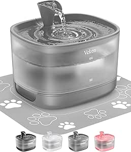 Veken Cat Water Fountain, 84oz/2.5L Automatic Pet Water Fountain Dog Water Dispenser with a Detachable Water Tank, Easy Cleaning for Cats, Dogs (Grey)