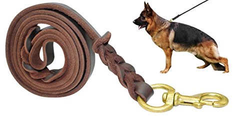 Fairwin Braided Leather Dog Leash 6 ft - K9 Walking Training Leads for German Shepherd