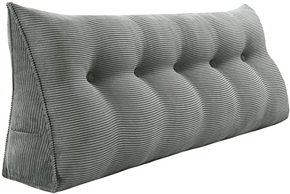 WOWMAX Wedge Body Positioners Pillow Reading Bedrest Throw Pillows Large Bolster Headboard Back Support Lumbar Cushion Pillow for Daybed with Removable Cover Corduroy Grey Queen