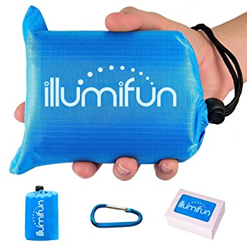Illumifun Pocket Blanket Compact Picnic Beach Outdoor (60" x 55") Made From Premium Soft and Lightweight Waterproof Material Ideal for Camping Hiking with Practical Pouch and Free Carabiner