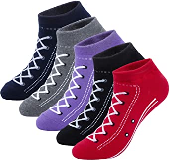 KONY Womens 5 Pairs Lightweight Cotton Novelty Low Cut Ankle Socks, Unique Fun Gifts for Teen Girls Size 6-10