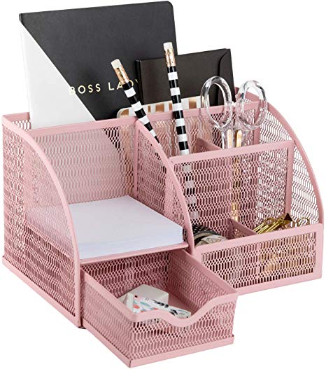 Light Pink Desk Accessories - Made of Metal with a Pink Finish - Cute and Girly Desk Organizer Pink - Office Storage for Girls and Women - Paper Storage and Office Supply Storage - Home Office