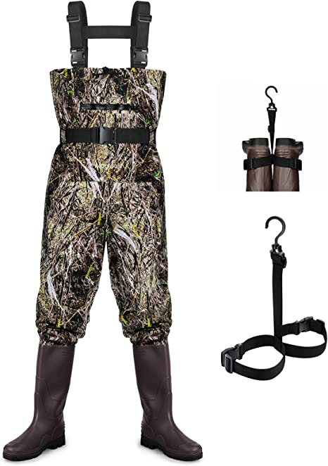Magreel Chest Waders, Camo Hunting Waders for Men Women with Boots, Waterproof Bootfoot 210T Taslon Nylon Fishing Wader for Duck Hunting Fly Fishing, Size 9-Size 13