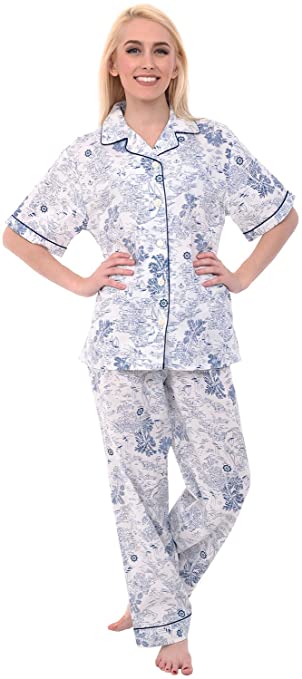 Alexander Del Rossa Women's Lightweight Button Down Pajama Set, Short Sleeved Printed Cotton Pjs