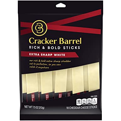 Cracker Barrel Extra Sharp White Cheddar Cheese Sticks (10 Sticks)