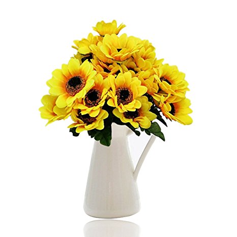 Artificial Sunflower,Govine Artificial Flowers fake flowers For Home Decoration Wedding Decor,7 Flowers Per Bunch, 4 Bunches Per Pack