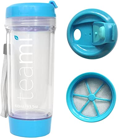 FRUIT INFUSER Water Bottle Tumbler with a Lid | 100% BPA FREE | Our Best Infusion Bottles for Infused Fruit, Smoothies, Tea, and Coffee | Double Walled Mug, Hot & Cold (13.5 Ounces, Blue)