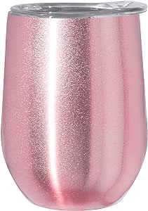 Oggi Cheers 'Celebrate Collection' Stainless Steel Insulated Wine Tumbler - Pink Sparkle, 12oz, with clear slider lid.