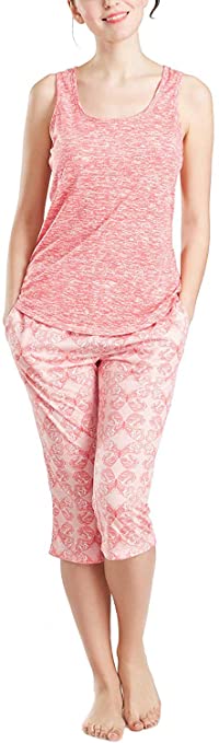 Ink Ivy Summer Pajamas for Women, Cute Print Capris Pajama for Woman - Pjs Women Jersey Tank Top and Capri Jogger Pants Set