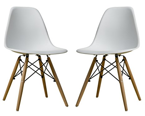 GIA Eames Style White Armless Chairs -- Elegant and Sturdy -- Set of 2 -- Easy Assembly -- Weight Capacity of 300  Pounds -- Extra Durable