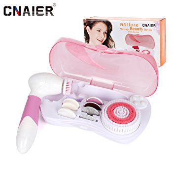 CNAIER 9 in 1 Face and Body Brush Multi-Function Electric Cleansing Massager/Scrubber for Skin Exfoliating,Pore Minimizer,Microdermabrasion Helps with Acne, Dark Spots and Blackheads (Pink)