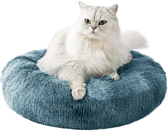 Love's cabin 20in Cat Beds for Indoor Cats - Cat Bed with Machine Washable, Waterproof Bottom - Tie-Dye/Green Fluffy Dog and Cat Calming Cushion Bed for Joint-Relief and Sleep Improvement