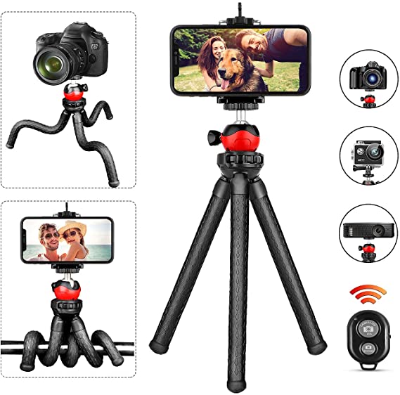 Phone Tripod, Portable Cell Phone Camera Tripod Stand with Wireless Remote, Adjustable Flexible Tripod Stand Holder Compatible with iPhone Android Sumsung DSLR Camera GoPro