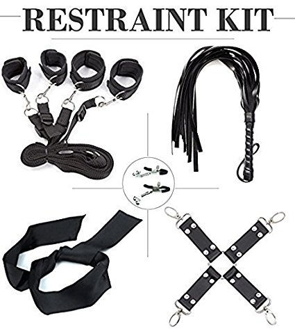 Under The Bed Restraints Kit System | Soft Handcuffs | Restraint Kit With Ankle & Wrist Handcuffs, Eye Mask And Other Toys