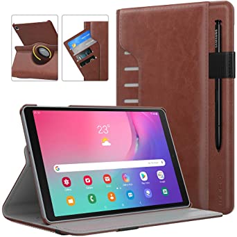 MoKo Case Fit Samsung Galaxy Tab A 10.1 2019, 360 Degree Rotating Stand Ultra Slim PU Leather Cover with Document Card Slots for Galaxy Tab A 10.1 inch SM-T510/SM-T515 2019 Tablet - Brown