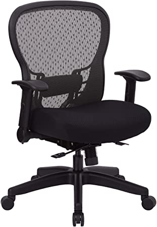 SPACE Seating R2 SpaceGrid Back and Memory Foam Mesh Seat, 2-to-1 Synchro Tilt Control, Adjustable Flip Arms, Nylon Base Adjustable Managers Chair, Black