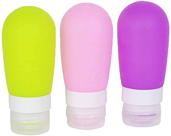 Relaxtime Portable Soft Silicone Travel Bottles Set Travel Size Shampoo Container Bottles (Three Colors)