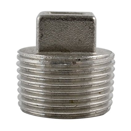 Malleable Threaded Pipe Fitting, Square Head Plug, 3/4" NPT Male, Stainless Steel 304 NPT
