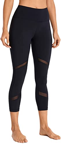 CRZ YOGA Women's Naked Feeling Mid-Waist Mesh Tights Yoga Capri Workout Leggings -21 Inches