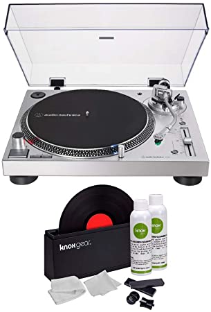 Audio-Technica AT-LP120XUSB Direct-Drive USB Turntable (Silver) with Knox Gear Vinyl Record Cleaner Kit