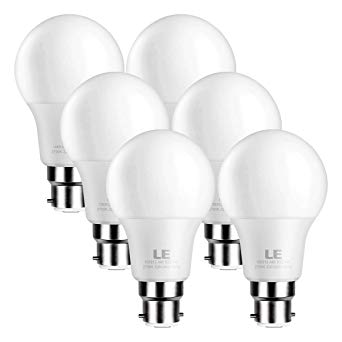 LE B22 LED Light Bulbs Bayonet, Warm White, 60W Equivalent, 9W 800lm, A60 Energy Saving Lightbulb, Pack of 6