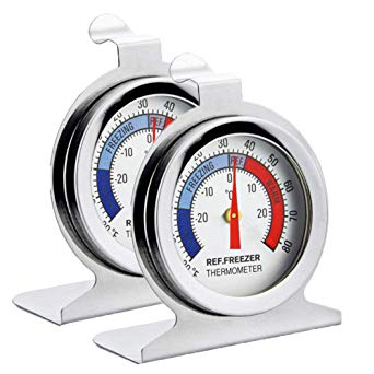 Fridge Thermometer Refrigerator Thermometer,INRIGOROUS Pack of 2 Stainless Steel Dial Fridge/Freezer Thermometer with Hanging Hook and Retractable Stand (Dial Style)