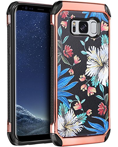 Galaxy S8 Case, BENTOBEN Shockproof Anti-scratch 2 in 1 Hybrid Hard PC TPU Bumper Floral Pattern Chrome Protective Case for Samsung Galaxy S8 (5.8 inch), Rose Gold