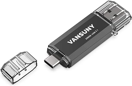 Vansuny 256GB Type C Flash Drive Upgraded 130MB/s USB 3.1 Flash Drive 2 in 1 OTG USB A   USB C Memory Stick with Keychain Dual Type C USB Thumb Drive for Android Smartphones, Tablets, MacBook, PC