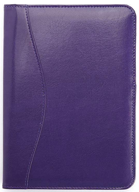 Royce Leather Compact Writing Portfolio Organizer in Genuine Leather, Plum