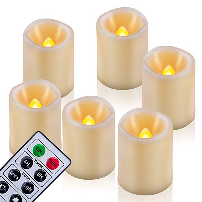 Homemory 6PCS Remote Control Timer Votive Candles, 1.5"x 2" LED Flameless Flickering Votive Tea Light Candles Battery Operated, Amber Yellow Light