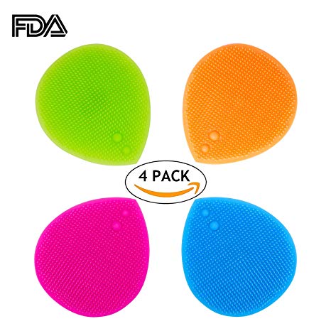 Silicone Facial Cleansing Bath Brush Pad Super Soft Face Cleanser and Massager Brush Scrubber Handheld Mat Scrubber For Sensitive, Delicate, Dry Skin 4pcs Set