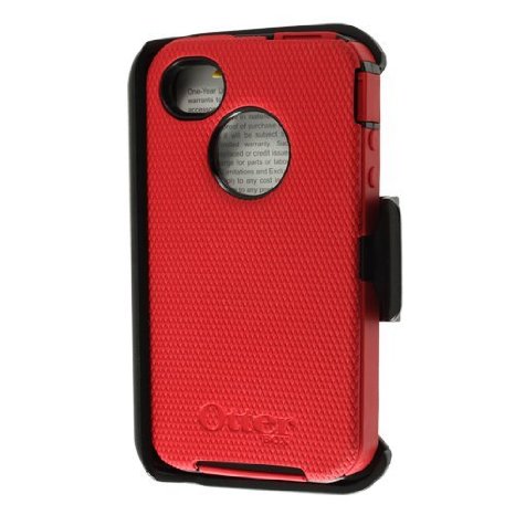 Otterbox Defender Case for iPhone 4 4s Color: Red Silicone & Black Plastic With Rugged Holster - Retail Package