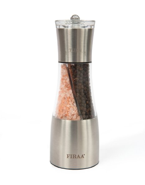 Brushed Stainless Steel 2 in 1 Salt and Pepper Shakers with Adjustable Coarseness - Premium Quality & Elegant Manual Design Mill - Perfect Grinder to Grind Fresh Spices Himalayan Salt and Peppercorn