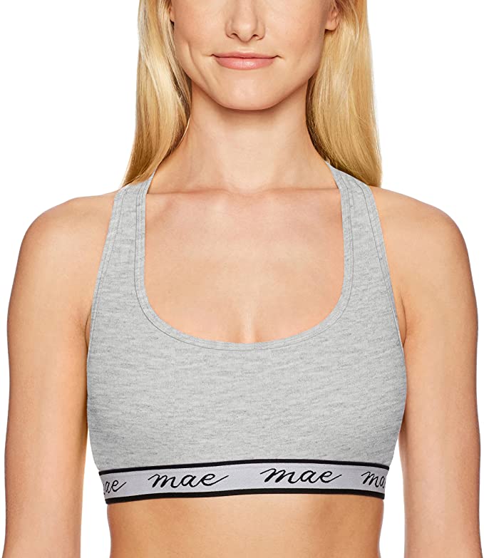 Amazon Brand - Mae Women's Cotton with Mesh Racerback and Logo Elastic Bralette (for A-C cups)