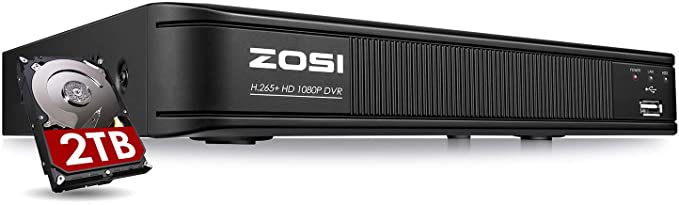 ZOSI H.265  5MP Lite 8 Channel CCTV DVR Recorder with Hard Drive 2TB, Remote Access, Motion Alert Push, Hybrid Capability 4-in-1(Analog/AHD/TVI/CVI) Full 1080p HD Surveillance DVR for Security Camera