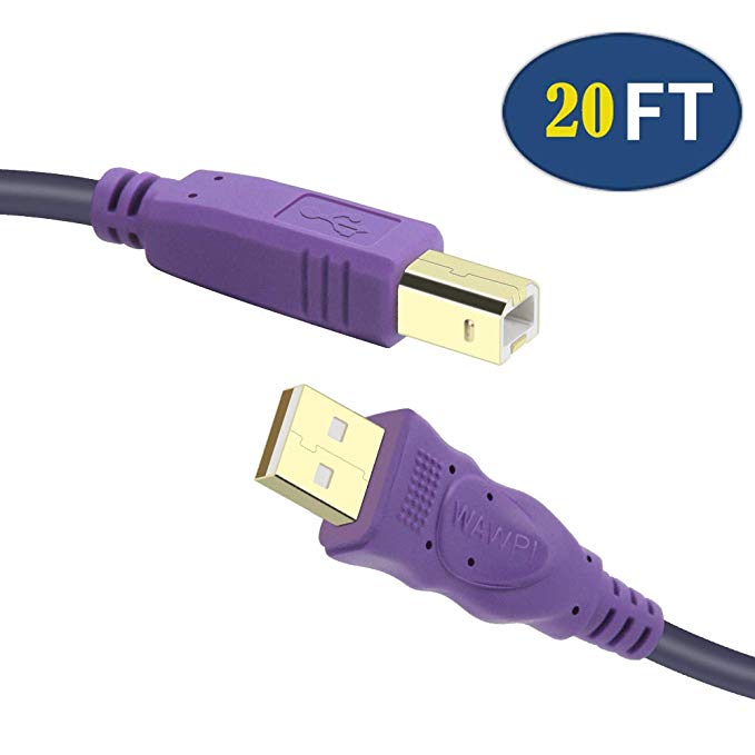 WAWPI Printer Cable 20 feet, USB 2.0 Cable A-Male to B-Male for Printer/Scanner (20 ft)