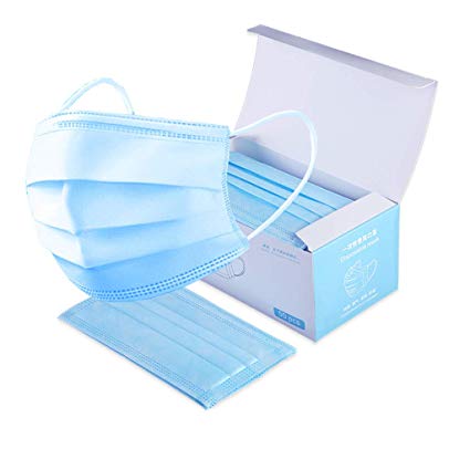 50 Disposable Face Masks w/Earloops, Allergy and Flu Protection - Protect Your Health from Pollution, Dust, Germs and Pollen, Polypropylene, Latex Free, 3 Ply Breathable and Comfortable (Blue)