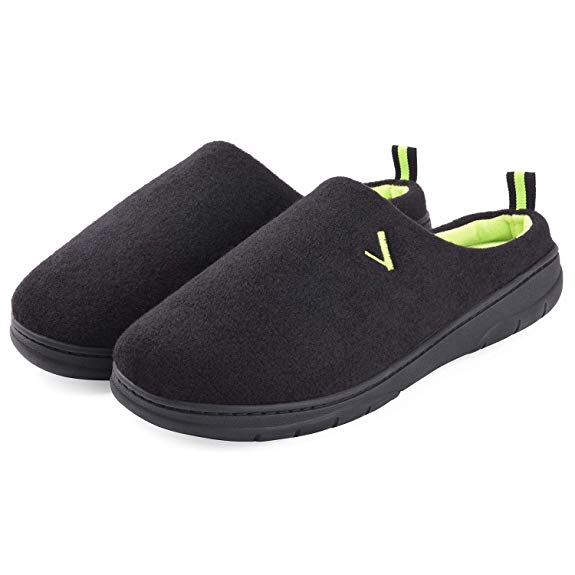 Men Memory Foam Slippers Two Tone Slip On House Shoes Anti Slip Rubber Sole Indoor Outdoor