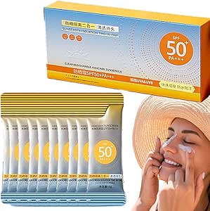 Mini Sunscreen Bulk,50 Bags Face Body Sunscreen Travel Sunscreen Bulk Portable Packet,Face Sun Lotion Cream with SPF50,Waterproof Sun Protection,Sweat Resistant,UV Protetion Cream (1)