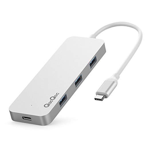 QacQoc USB C Hub Aluminum USB Type C Adaptor with 3 USB 3.0 ports, USB-C charging port (Power Delivery), HDMI (4K@30Hz), SD & Micro SD card slots for MacBook/MacBook Pro 2016/Google Chromebook (Silver)
