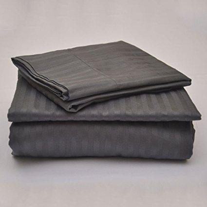 Egyptian Cotton Queen Sleeper Sofa Bed Sheet Set 62"x74"x6" Dark Grey Striped
