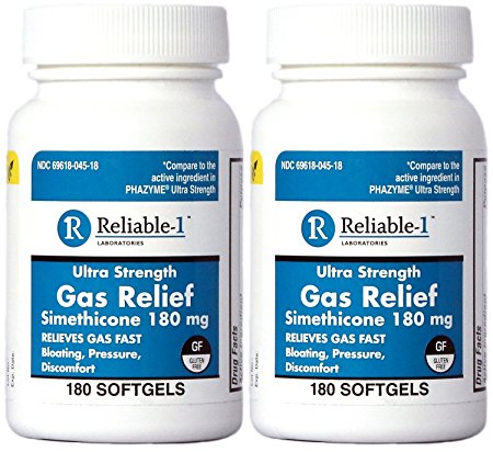 Simethicone 180 mg 360 Softgels Anti-Gas Generic for Phazyme Ultra Strength Fast Relief of Stomach Gas and Bloating 180 Gelcaps per Bottle Pack of 2 Total 360 Gelcaps
