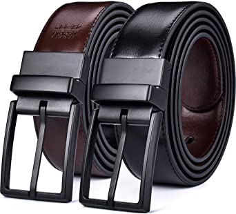 Beltox Fine Men's Dress Belt Leather Reversible 1.25" Wide Rotated Buckle Gift Box …