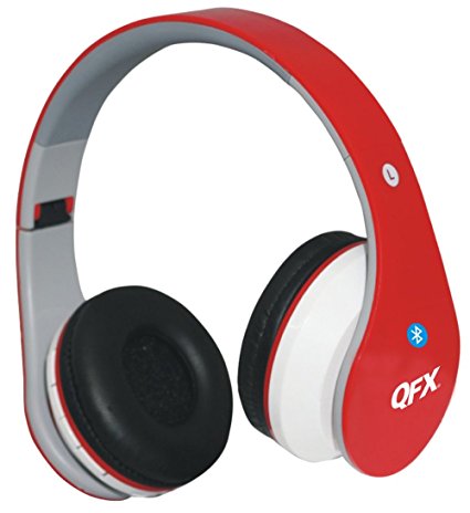 QFX H-251BTRE/RED Folding Bluetooth Stereo Headphones, Red