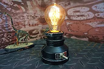 Y-Nut Loft Style Lamp,"Corporal Black" Steampunk Industrial Vintage Style, Water Pipe Table Desk Light with Dimmer, Aged Rustic Metal (Black)