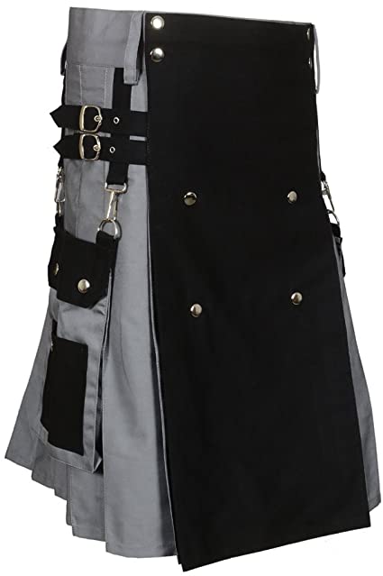 Scottish -Black & Gray Two Tone Utility Kilt-