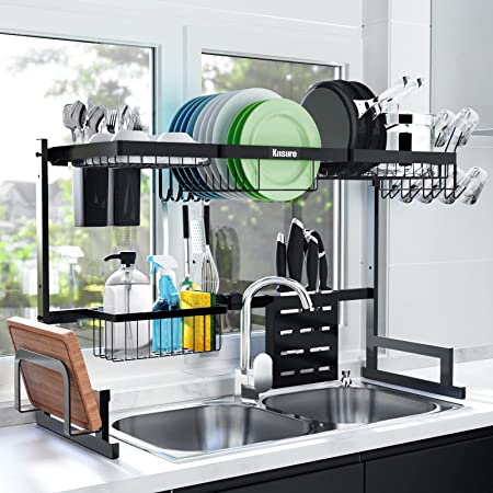 Kitsure Dish Rack, Over-The-Sink Dish Drying Rack with Adjustable Design, Multifunctional Dish Rack for Over-Sink Use, Stainless Steel Dish Dryer Rack, Space-Saving Sink Dish Drying Rack