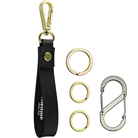 Leather Key Chains for Men Women Black Leather Strap Valet Keychain Car Key Ring Key Fob