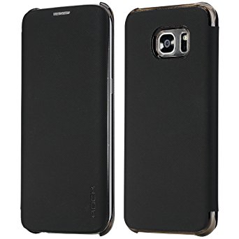 S7 Edge Case, ROCK® MOOST [Veena Series ] Slim Synthetic Leather Flip Case for Samsung Galaxy S7 Edge (Black)