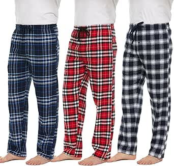 Pajama Pants for Men - 3 Pack Pajama Bottoms - Cotton Blend Flannel Plaid Lounge Pants, Comfortable PJ Pants